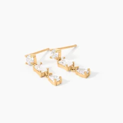 Boucles D'Oreilles Pendantes Sya Plaque Or Jaune Oxyde De Zirconium