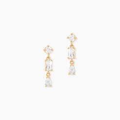 Boucles D'Oreilles Pendantes Sya Plaque Or Jaune Oxyde De Zirconium