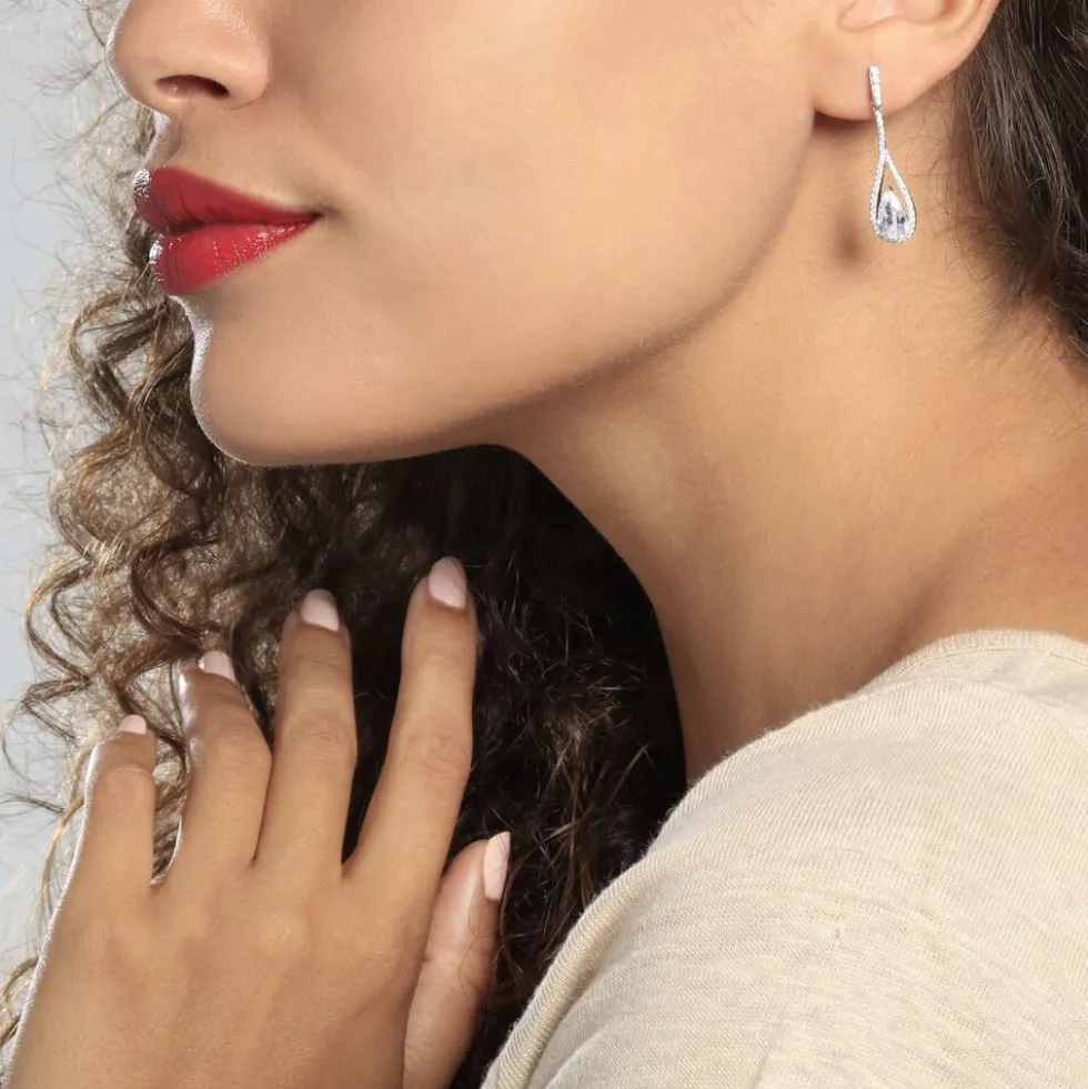 Boucles D'oreilles Pendantes Elorah Argent Blanc Oxyde De Zirconium