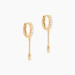 Boucles D'Oreilles Pendantes Hesta Plaqué Or Jaune Oxyde De Zirconium