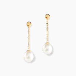 Boucles D'oreilles Pendantes Valera Or Jaune Perle De Culture