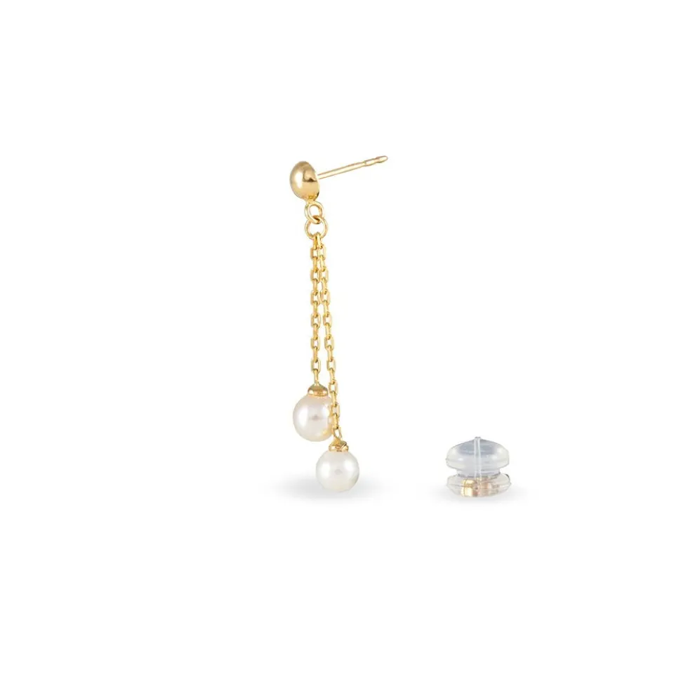 Boucles D'oreilles Pendantes Carrine 2 Fils Or Jaune Perle D'imitation