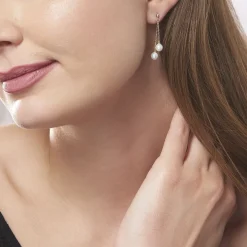 Boucles D'oreilles Pendantes Carrine 2 Fils Or Jaune Perle D'imitation