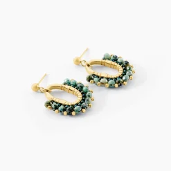 Boucles D'oreilles Pendantes Athena Acier Jaune Verre Turquoise