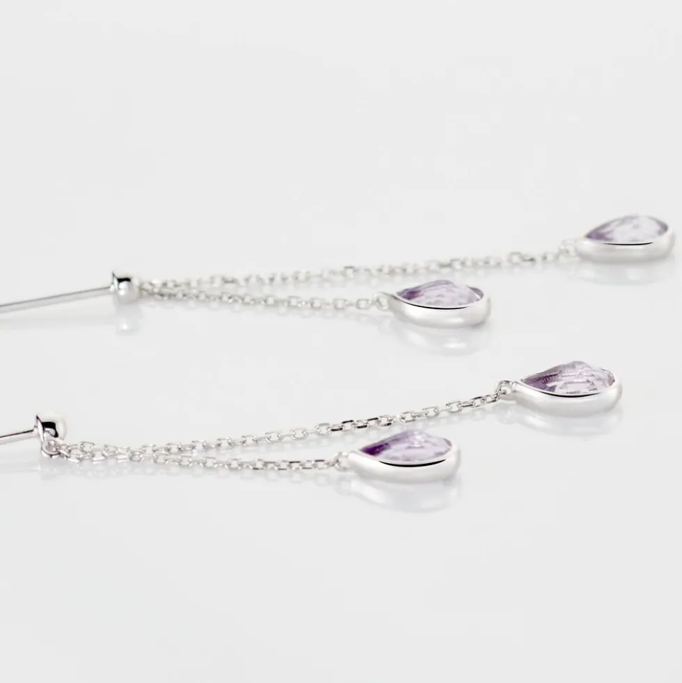 Boucles D'oreilles Pendantes Djime Or Blanc Amethyste