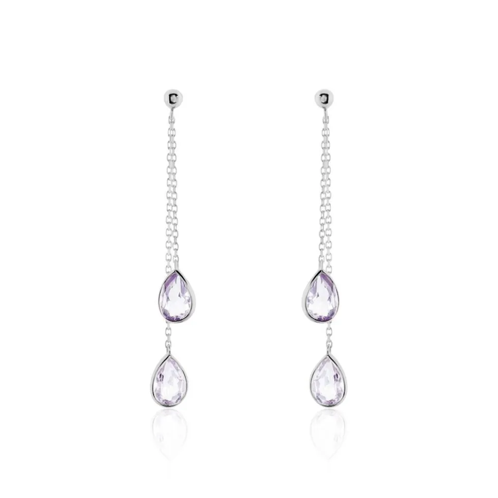 Boucles D'oreilles Pendantes Djime Or Blanc Amethyste