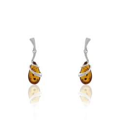 Boucles D'oreilles Pendantes Argent Blanc Melusine Ambre