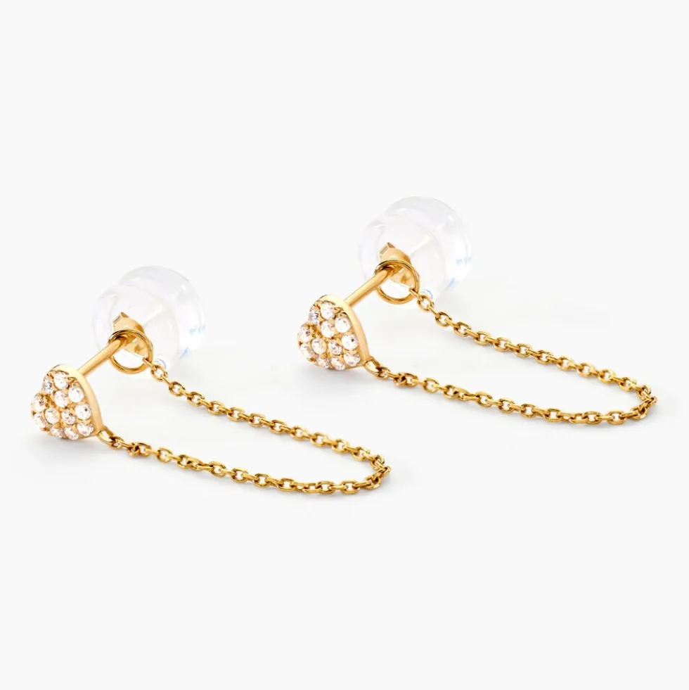Boucles D'oreilles Pendantes Eclat D'amour Or Jaune Oxyde De Zirconium