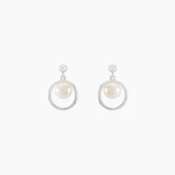 Boucles D'oreilles Pendantes Ivana Argent Blanc Perle De Culture