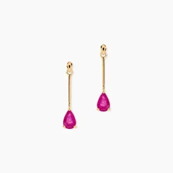 Boucles D'oreilles Pendantes Pluie D'Eclat Or Jaune Rubis