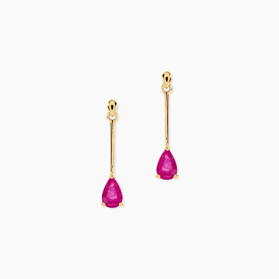 Boucles D'oreilles Pendantes Pluie D'Eclat Or Jaune Rubis