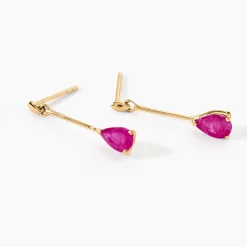 Boucles D'oreilles Pendantes Pluie D'Eclat Or Jaune Rubis