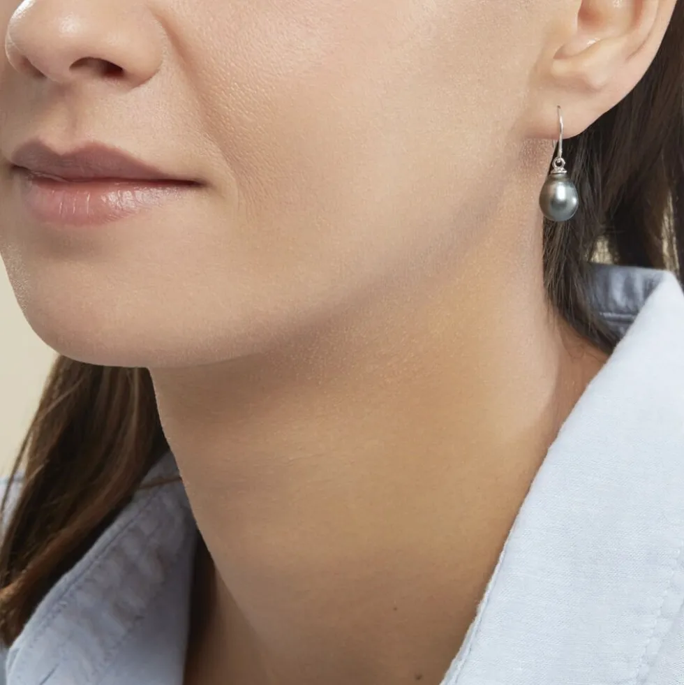 Boucles D'oreilles Pendantes Elitivae Or Blanc Perle De Tahiti