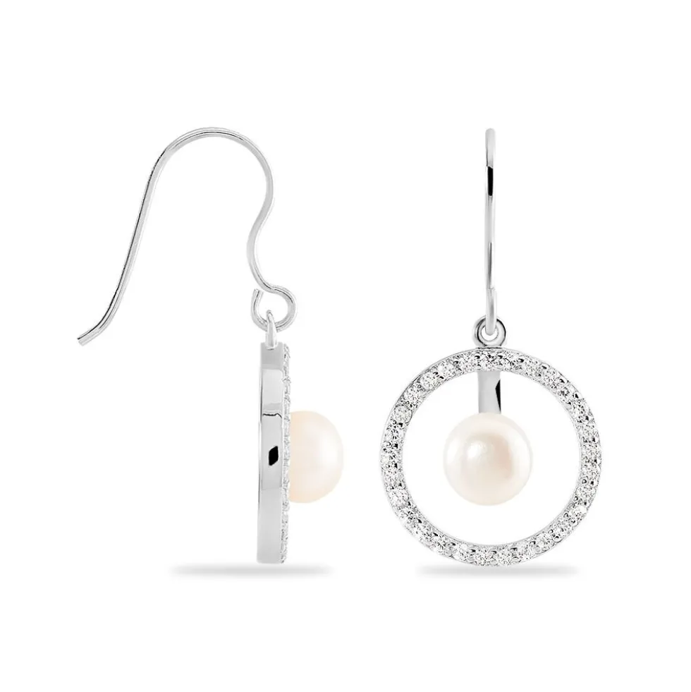 Boucles D'oreilles Pendantes Ellea Argent Perle De Culture Et Oxyde
