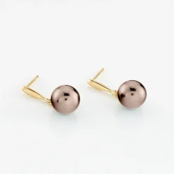 Boucles D'oreilles Pendantes Semi-baroque Or Jaune Perle De Tahiti