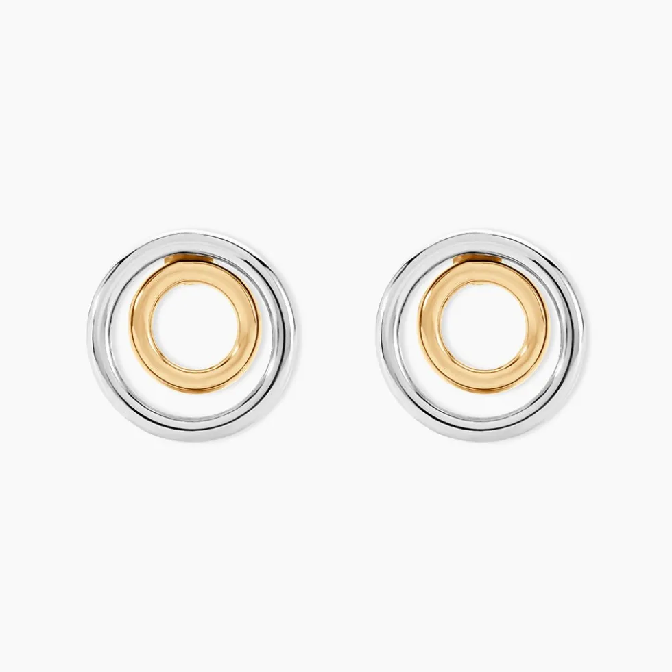 Boucles D'oreilles Pendantes Berangere Double Cercles Or Bicolore