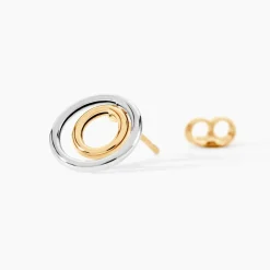 Boucles D'oreilles Pendantes Berangere Double Cercles Or Bicolore