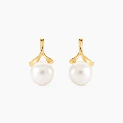 Boucles D'oreilles Pendantes Campanule Or Jaune Perle De Culture