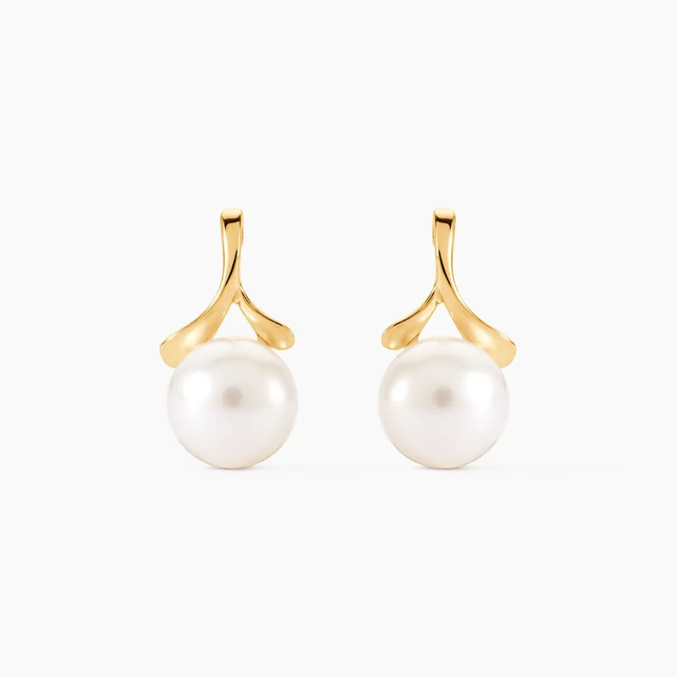 Boucles D'oreilles Pendantes Campanule Or Jaune Perle De Culture