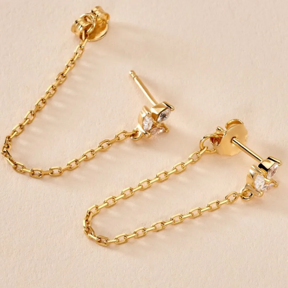 Boucles D'oreilles Pendantes Erma Plaqué Or Doré Oxyde De Zirconium
