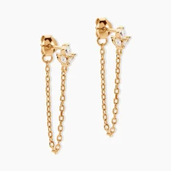 Boucles D'oreilles Pendantes Erma Plaqué Or Doré Oxyde De Zirconium
