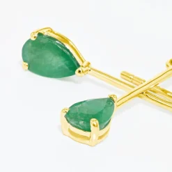Boucles D'oreilles Pendantes Pluie D'Eclat Or Jaune Emeraude