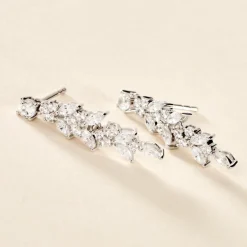 Boucles D'oreilles Pendantes Argent Blanc Precieux Flocon Oxyde