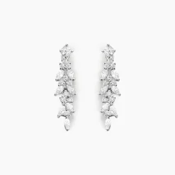 Boucles D'oreilles Pendantes Argent Blanc Precieux Flocon Oxyde