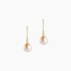 Boucles D'oreilles Pendantes Baroque Or Jaune Perle De Culture