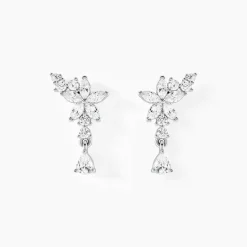 Boucles D'oreilles Pendantes Bertha Argent Blanc Oxyde De Zirconium