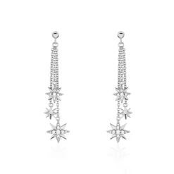 Boucles D'oreilles Pendantes Sathya Argent Blanc Oxyde De Zirconium