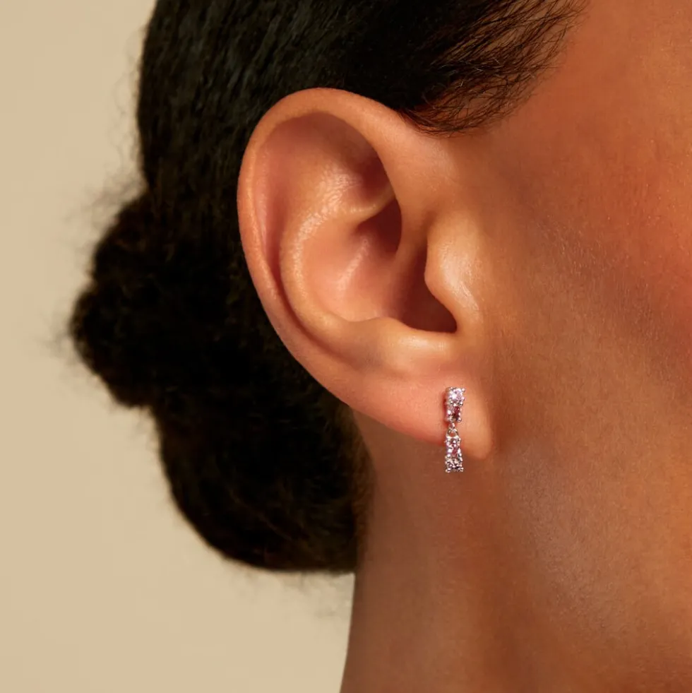 Boucles D'Oreilles Pendantes Dion Argent Blanc Oxyde De Zirconium
