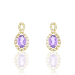 Boucles D'oreilles Pendantes Passion Or Jaune Amethyste Et Oxyde