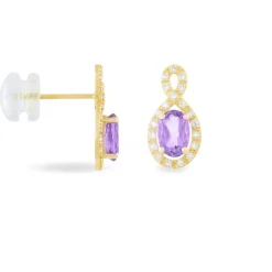 Boucles D'oreilles Pendantes Passion Or Jaune Amethyste Et Oxyde