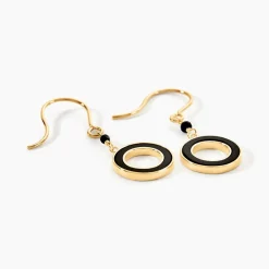 Boucles D'oreilles Pendantes L'incessante Or Jaune Onyx Spinelle