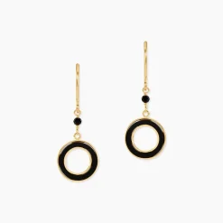 Boucles D'oreilles Pendantes L'incessante Or Jaune Onyx Spinelle