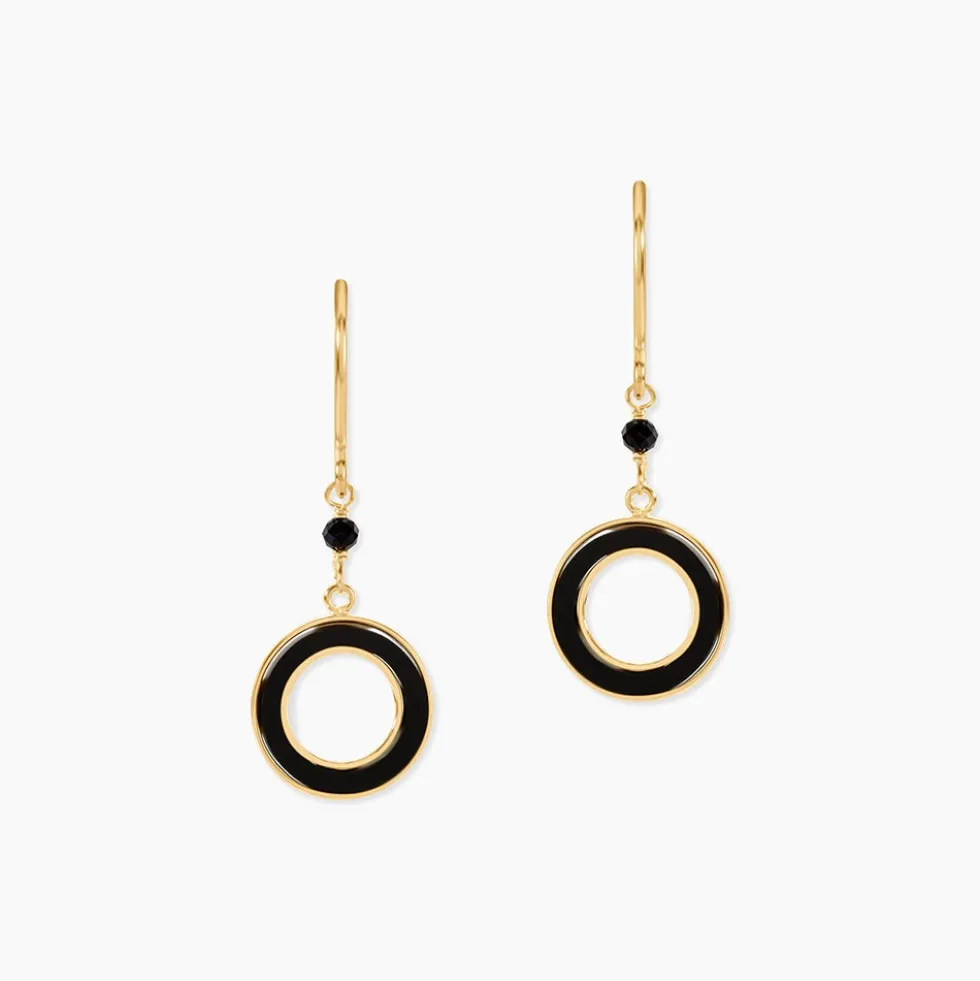 Boucles D'oreilles Pendantes L'incessante Or Jaune Onyx Spinelle