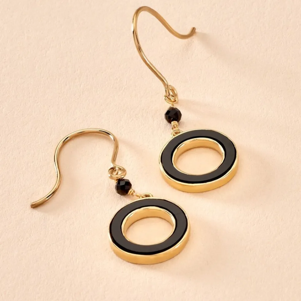 Boucles D'oreilles Pendantes L'incessante Or Jaune Onyx Spinelle