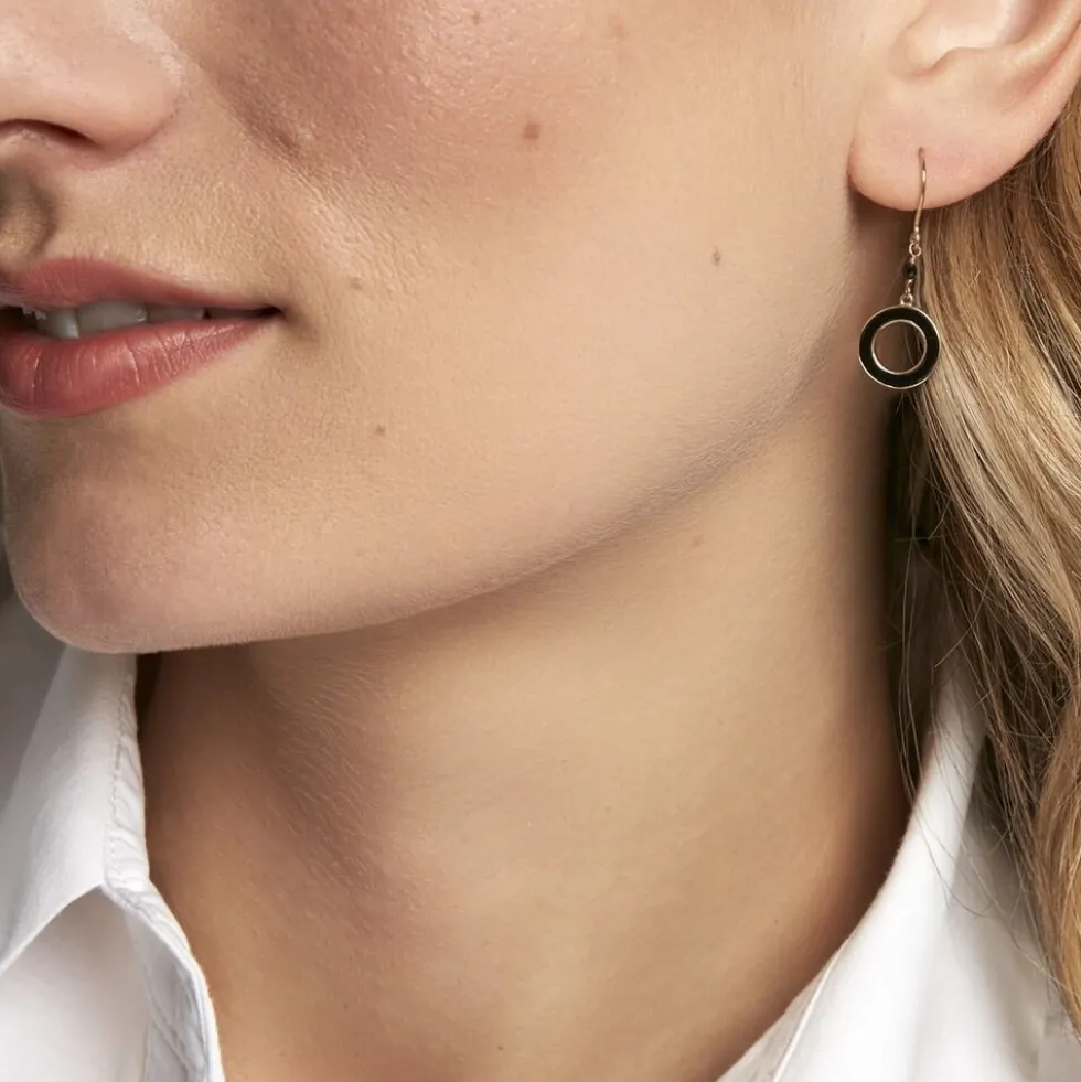 Boucles D'oreilles Pendantes L'incessante Or Jaune Onyx Spinelle