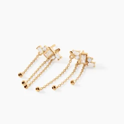 Boucles D'Oreilles Pendantes Sya Plaqué Or Jaune Oxyde De Zirconium