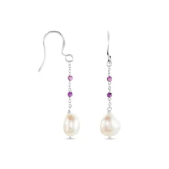 Boucles D'oreilles Pendantes Kerri Argent Blanc Perle De Culture