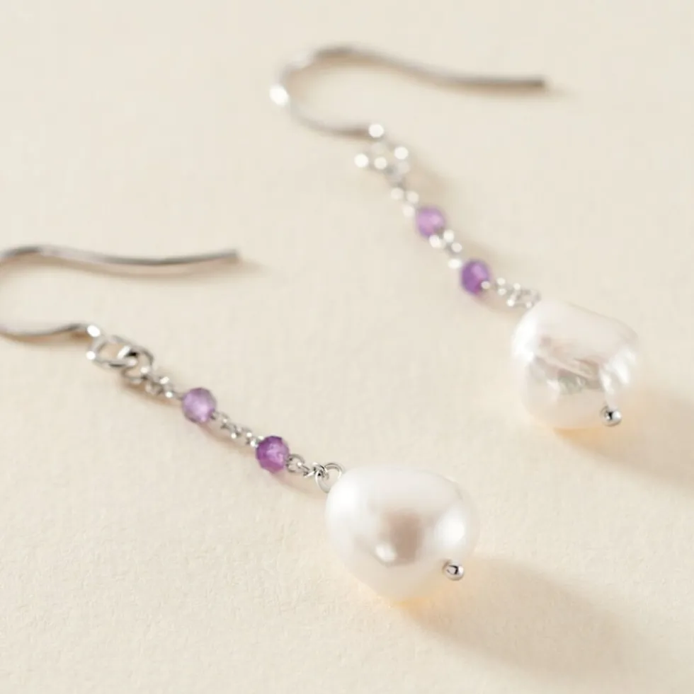 Boucles D'oreilles Pendantes Kerri Argent Blanc Perle De Culture