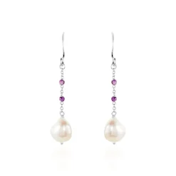 Boucles D'oreilles Pendantes Kerri Argent Blanc Perle De Culture