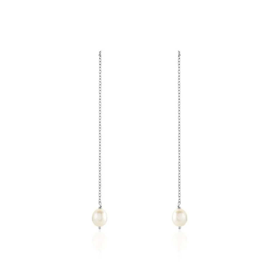 Boucles D'oreilles Pendantes Garance Argent Blanc Perle De Culture