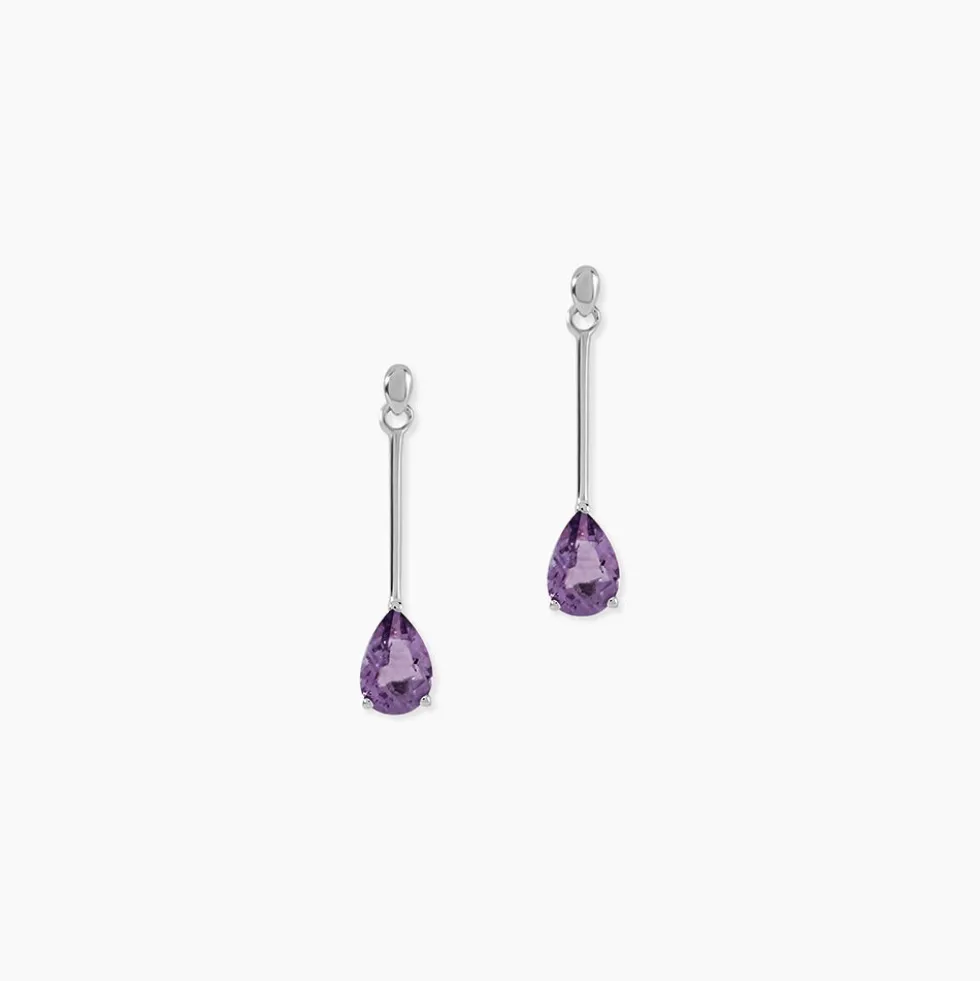 Boucles D'oreilles Pendantes Goutte Or Blanc Amethyste
