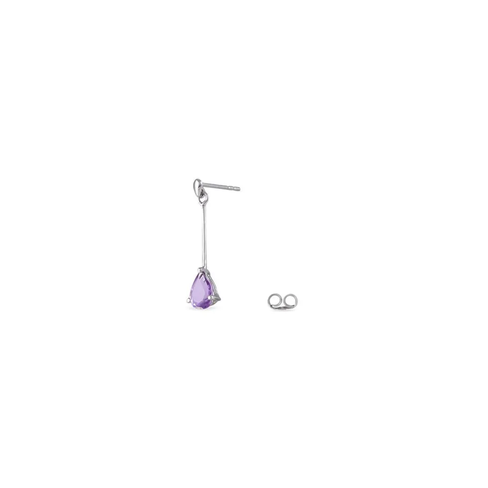 Boucles D'oreilles Pendantes Goutte Or Blanc Amethyste