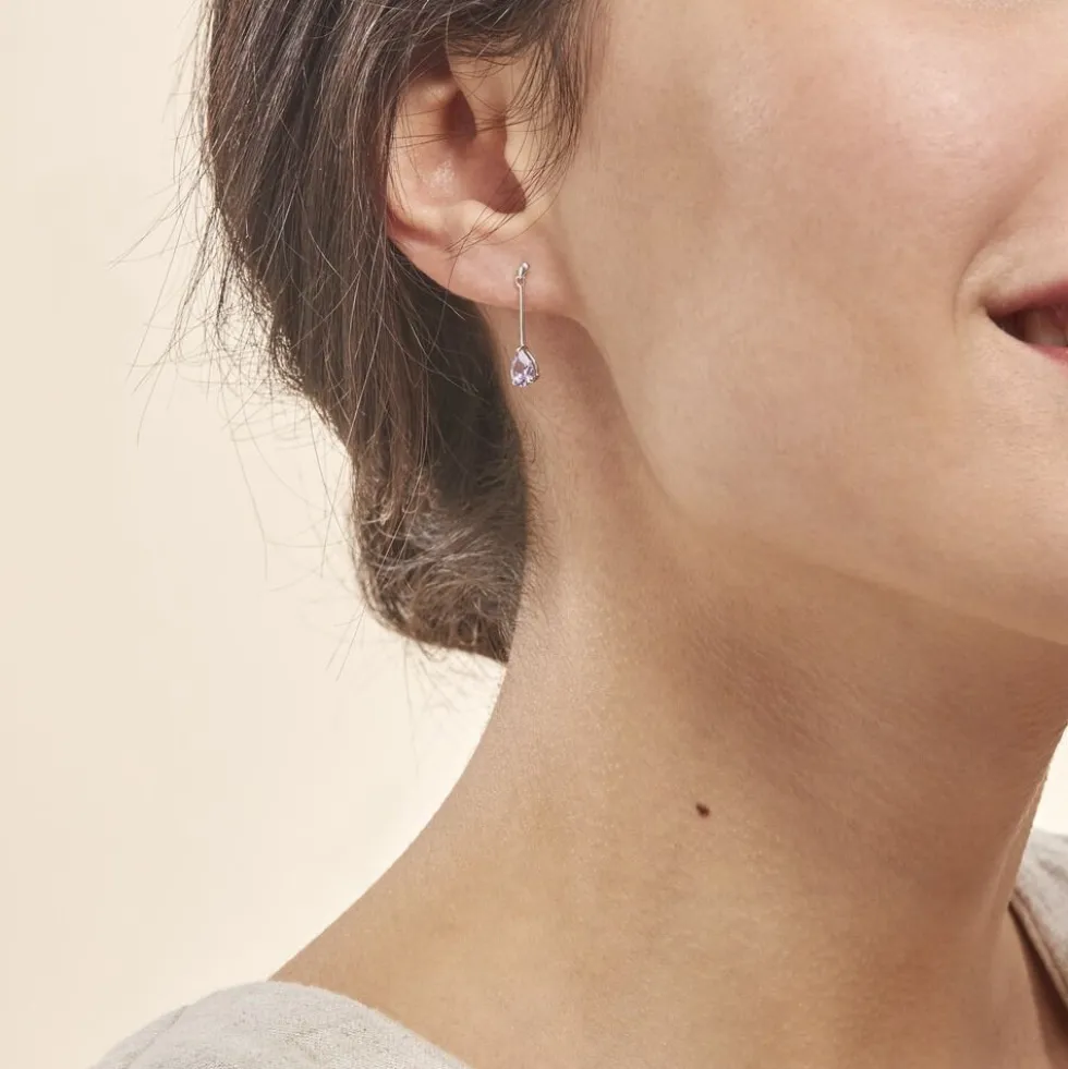 Boucles D'oreilles Pendantes Goutte Or Blanc Amethyste