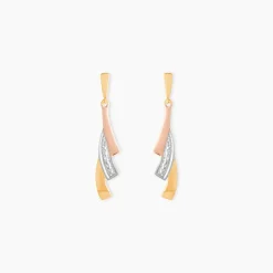 Boucles D'oreilles Pendantes Ainhoa Or Tricolore Diamant
