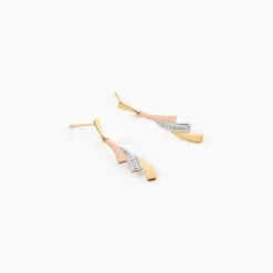 Boucles D'oreilles Pendantes Ainhoa Or Tricolore Diamant