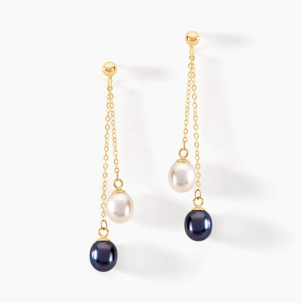 Boucles D'oreilles Pendantes Or Jaune Brayann Perles De Culture